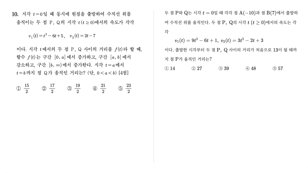 2024 수능 수학 10번, 수학대왕 수II 문항 비교 이미지